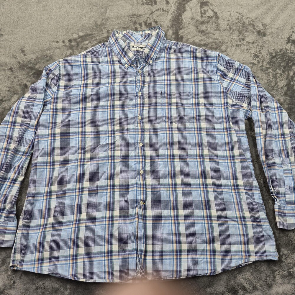 Barbour Shirt Mens 2XL Blue Plaid Tailored Fit Warren Button Down MSH0913BL32